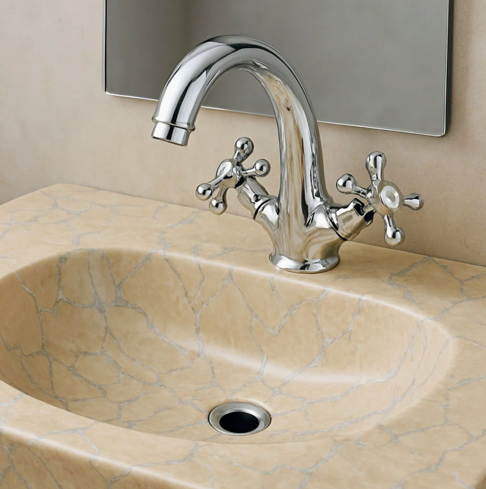 Rubinetto lavabo modello Roma, due manopole miscelatore - classico e funzionale
