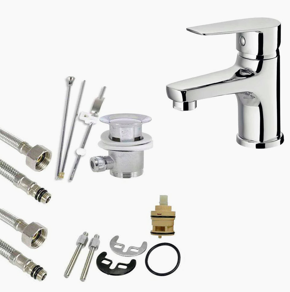 Rubinetto lavabo quadrato modello Cube, cromato lucido - moderno e resistente