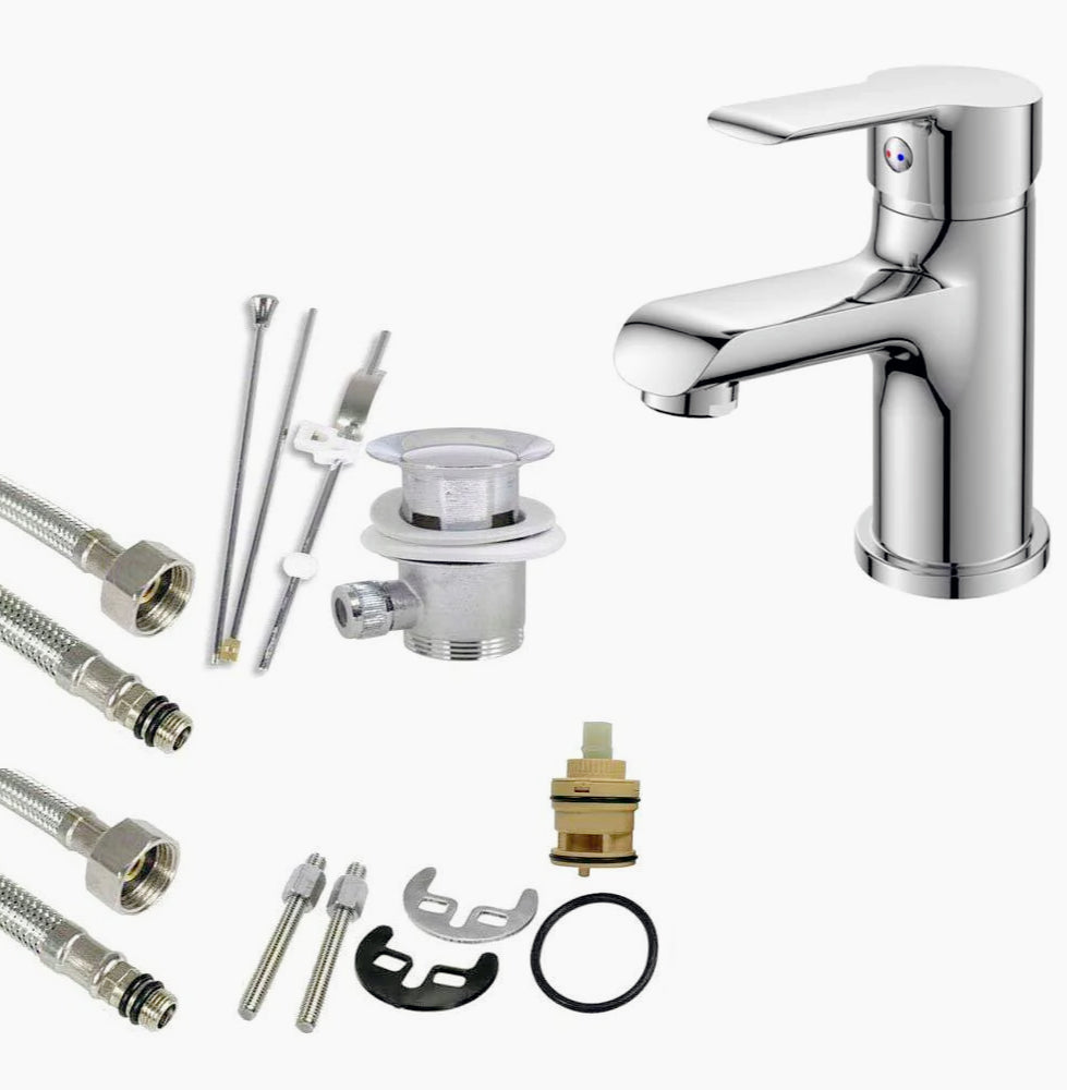 Rubinetto lavandino bagno modello Roll, ottone cromato lucido - elegante e resistente