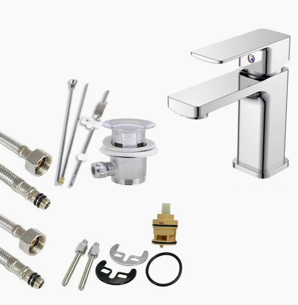 Rubinetto lavandino bagno modello Shape, ottone cromato lucido - elegante e resistente