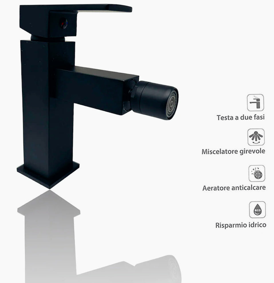 Rubinetto per bidet modello Firenze, quadrato nero opaco - elegante e moderno