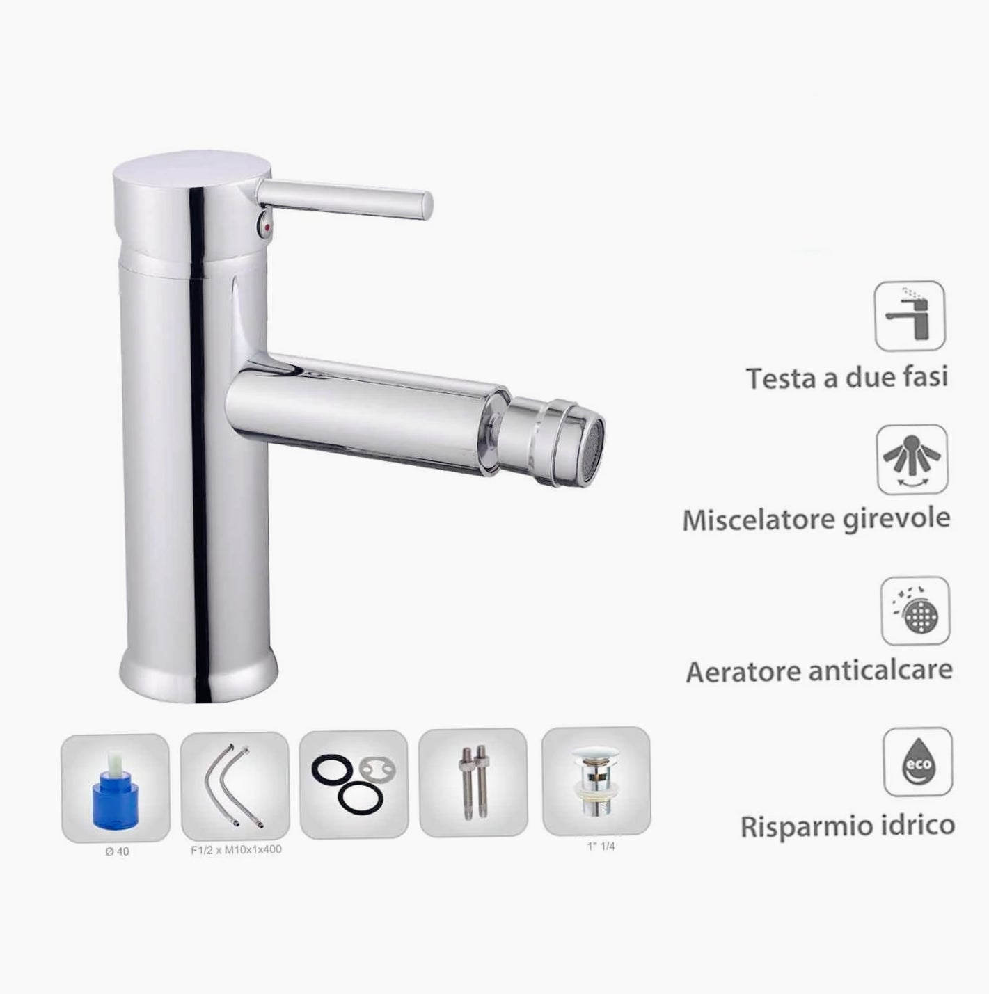 Rubinetto per bidet modello Ray Silver, cromato lucido - elegante e moderno