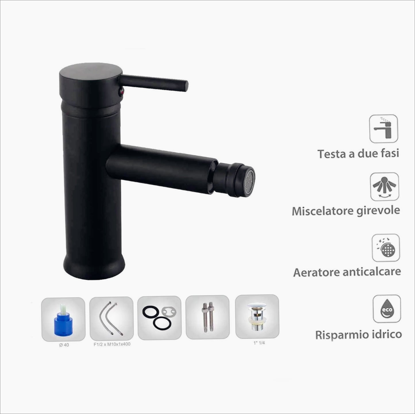 Rubinetto per bidet nero opaco, modello Ray Black - design moderno e sofisticato