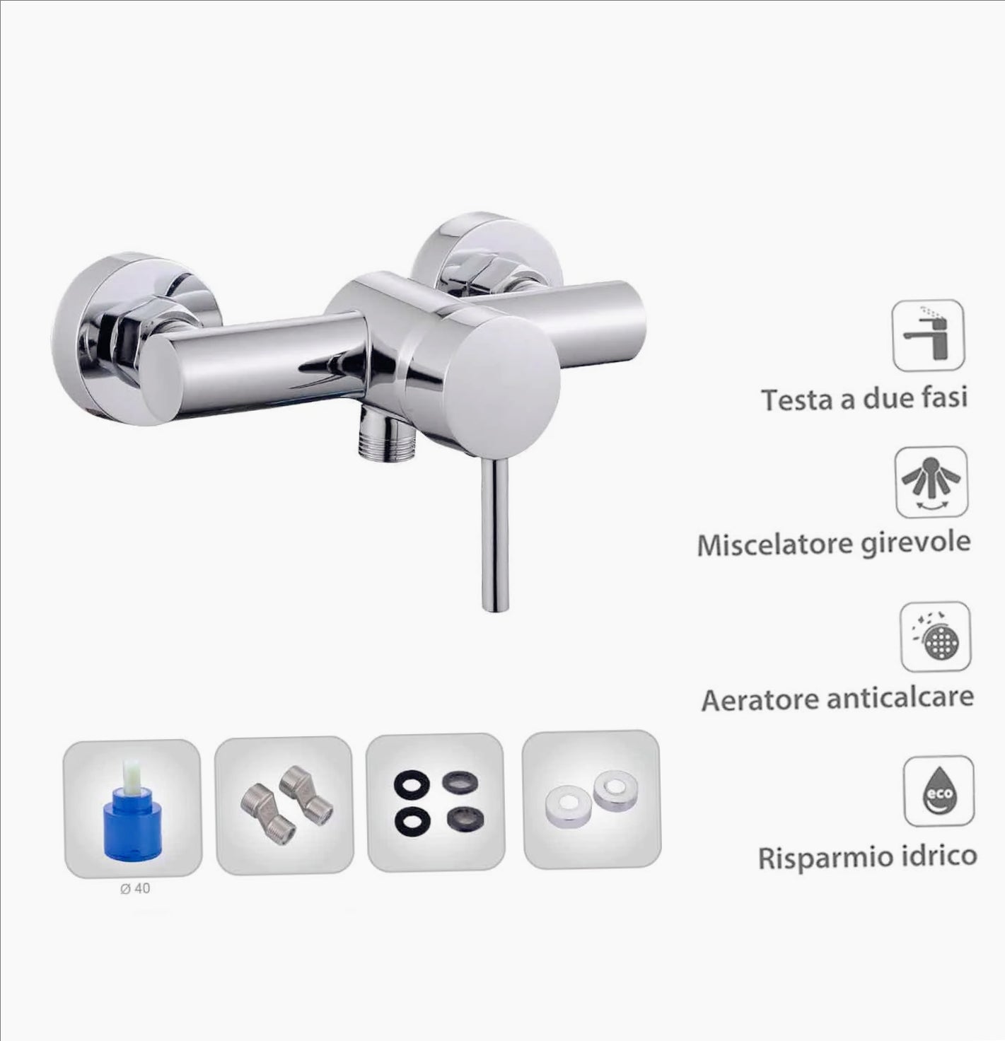 Rubinetto per boccia doccia modello Ray Silver, cromato lucido - elegante e moderno