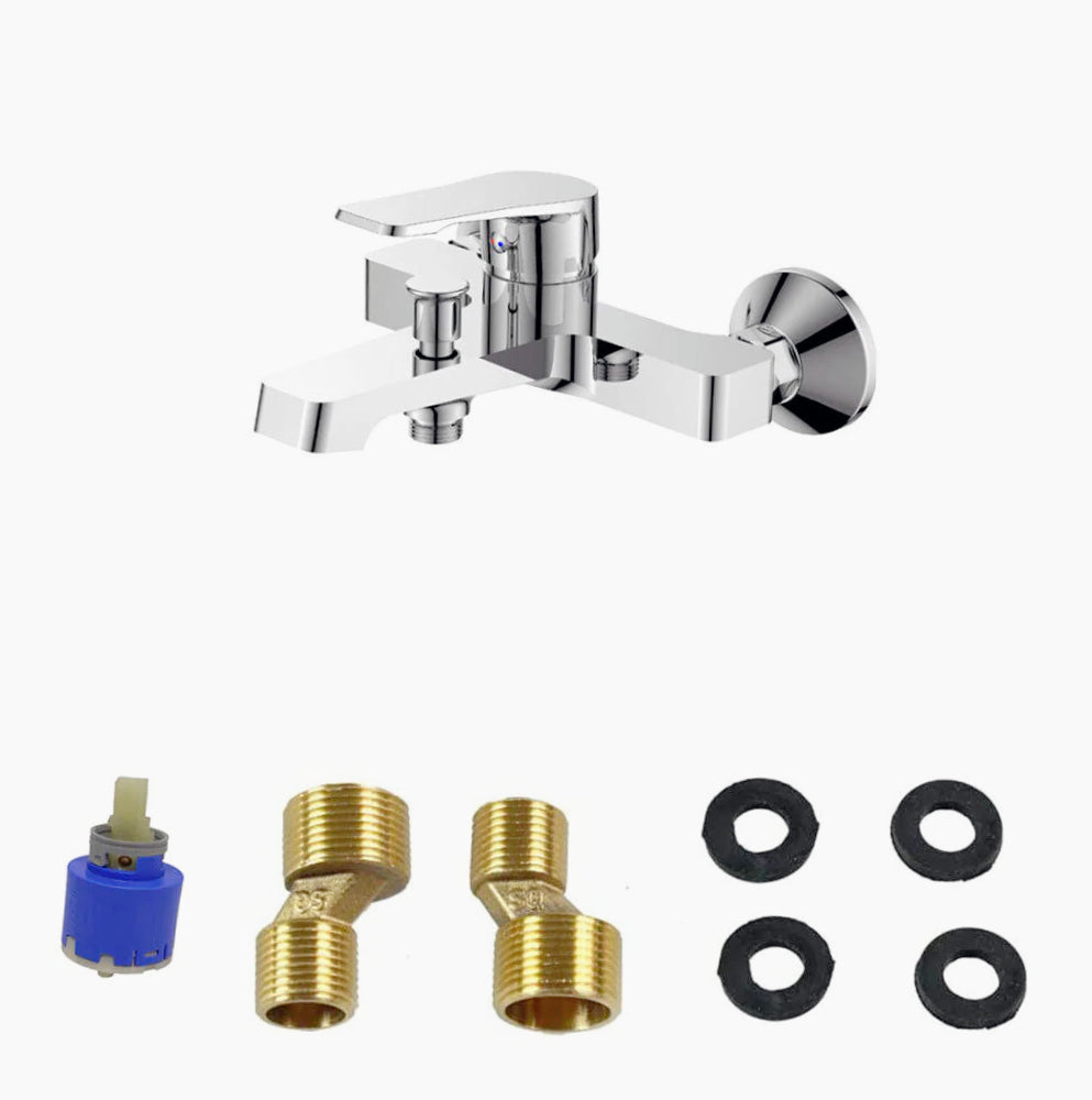 Rubinetto per vasca da bagno quadrato cromato lucido, modello Allure