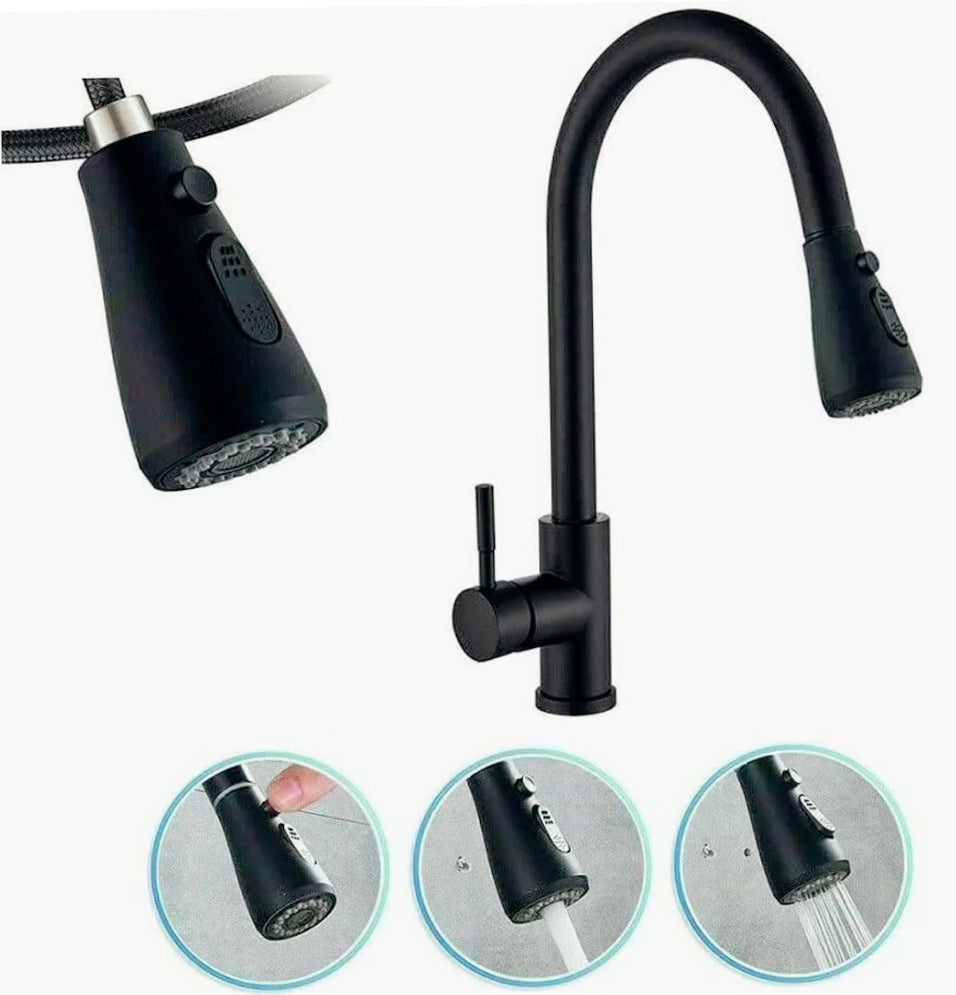 Rubinetto con erogatore canna alta 2 modalità di getto, ottone nero - pratico e di tendenza