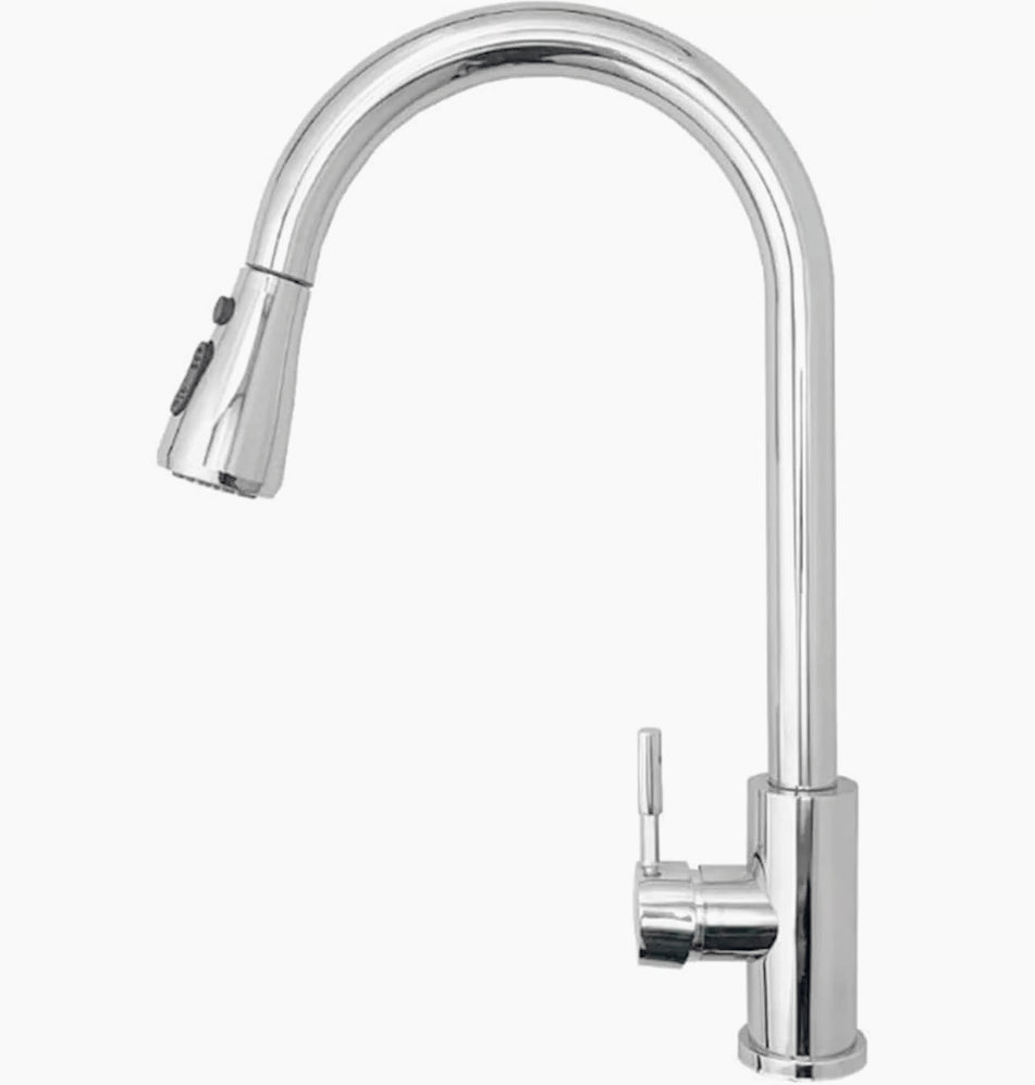 Rubinetto da cucina canna alta con doccetta 2 modalità di getto, ottone lucido - design moderno e curato