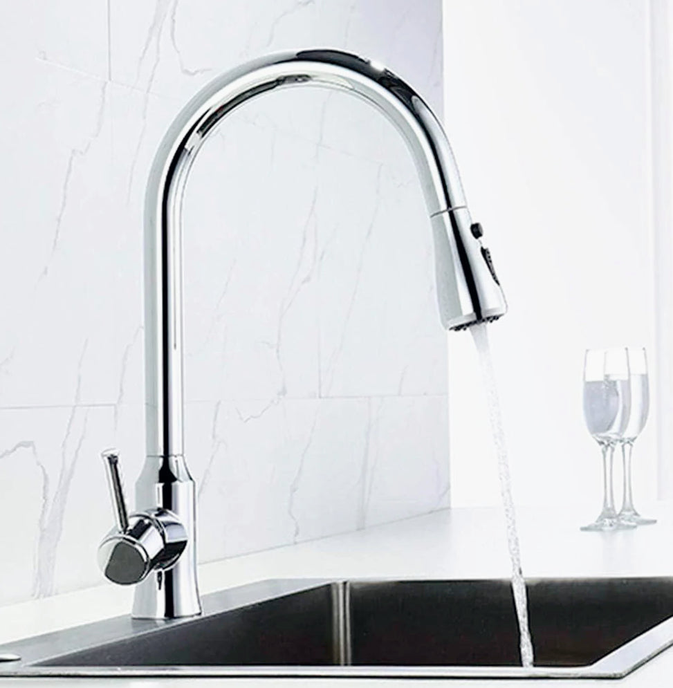 Rubinetto da cucina canna alta con doccetta 2 modalità di getto, ottone lucido - design moderno e curato