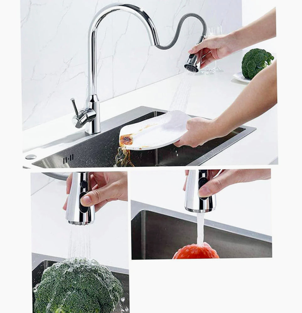Rubinetto da cucina canna alta con doccetta 2 modalità di getto, ottone lucido - design moderno e curato
