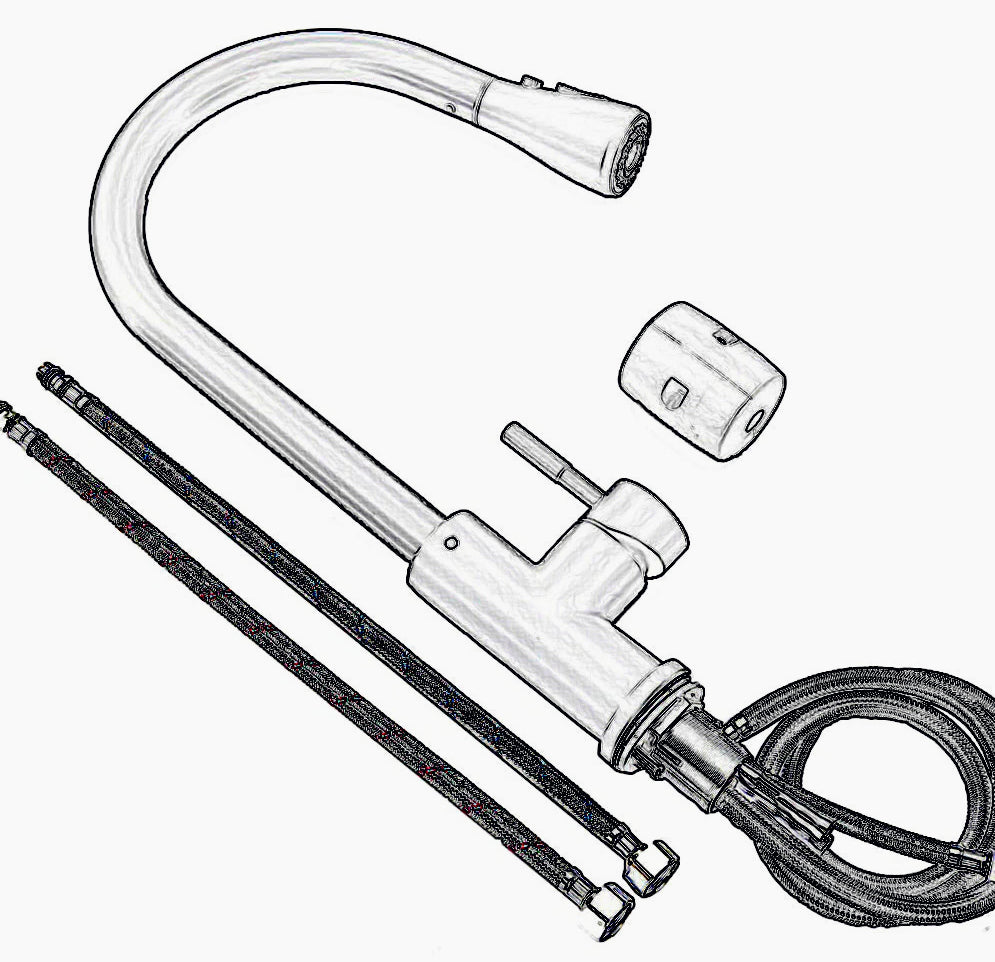 Rubinetto da cucina canna alta con doccetta 2 modalità di getto, ottone lucido - design moderno e curato