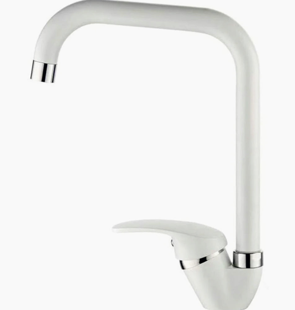 Rubinetto lavello cucina canna alta quadrato bianco - moderno e resistente