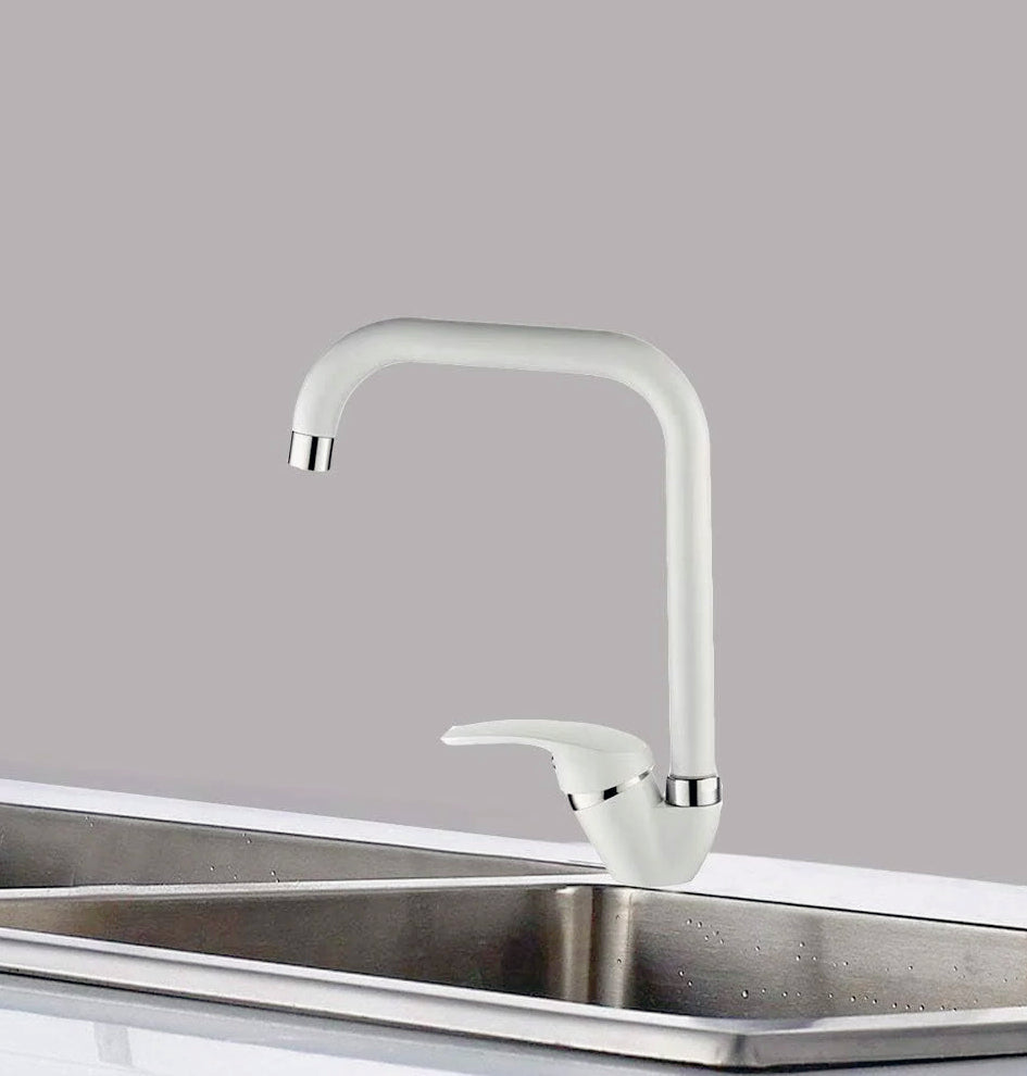 Rubinetto lavello cucina canna alta quadrato bianco - moderno e resistente