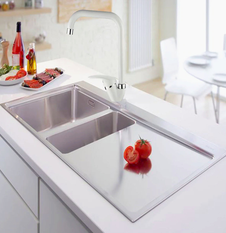 Rubinetto lavello cucina canna alta quadrato bianco - moderno e resistente