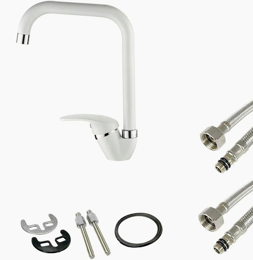 Rubinetto lavello cucina canna alta quadrato bianco - moderno e resistente