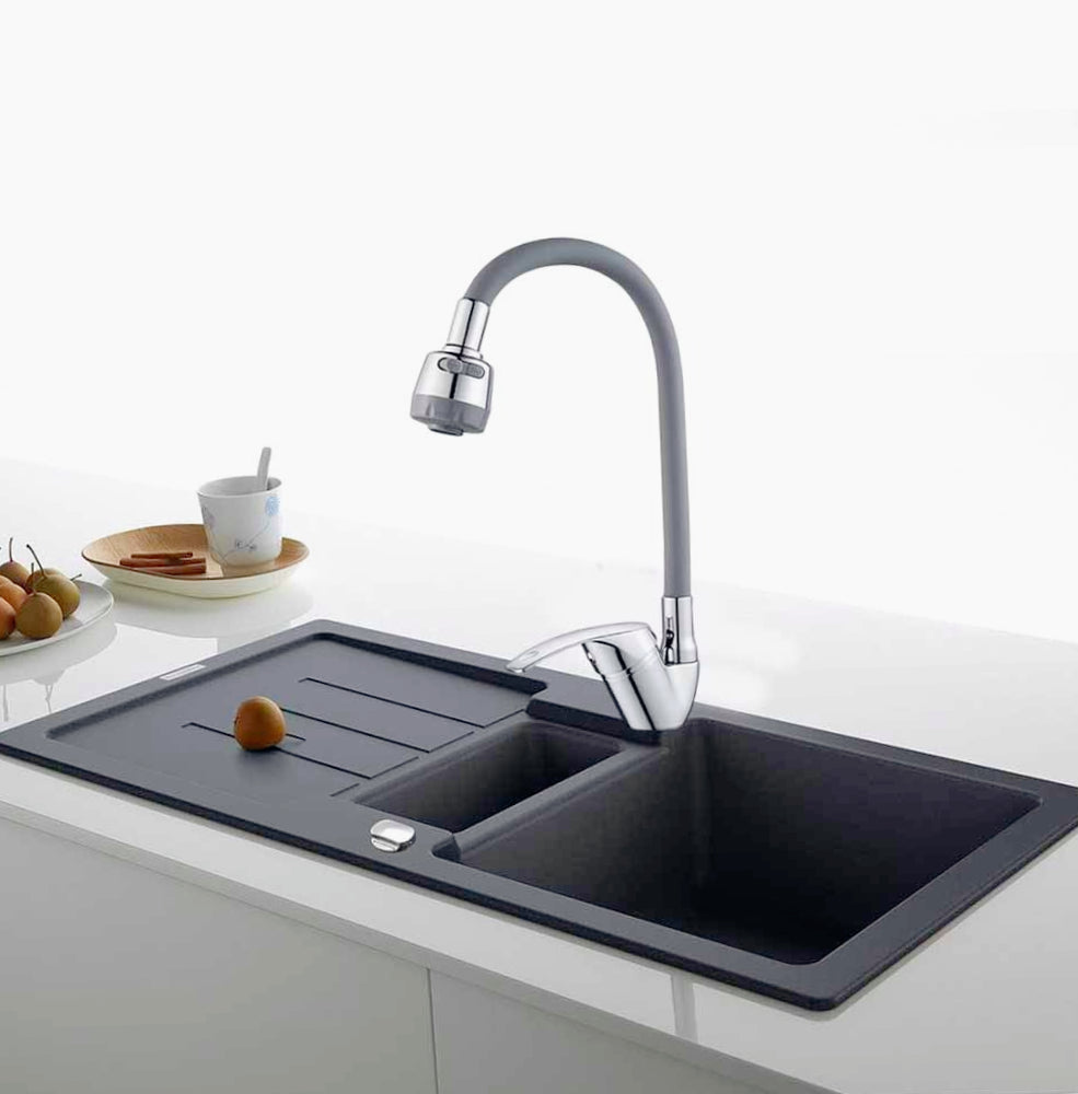 Miscelatore canna alta – 2 getti + doccetta silicone grigio - ambraled