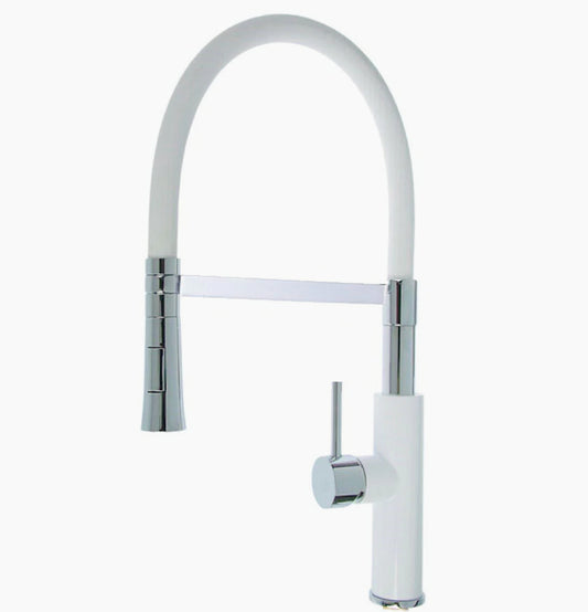 Rubinetto con doccetta in silicone canna alta 2 getti, acciaio bianco - elegante e funzionale