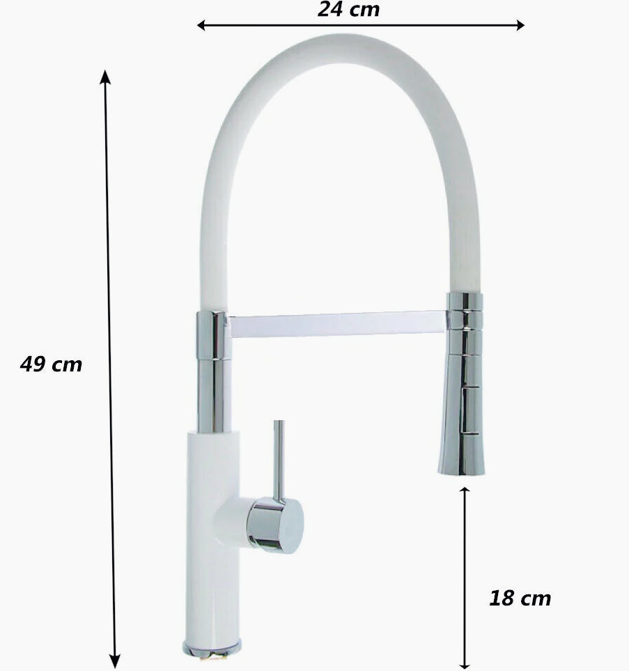 Rubinetto con doccetta in silicone canna alta 2 getti, acciaio bianco - elegante e funzionale