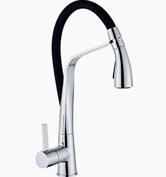 Rubinetto con doccetta in silicone canna alta 2 getti, acciaio e nero - elegante e funzionale