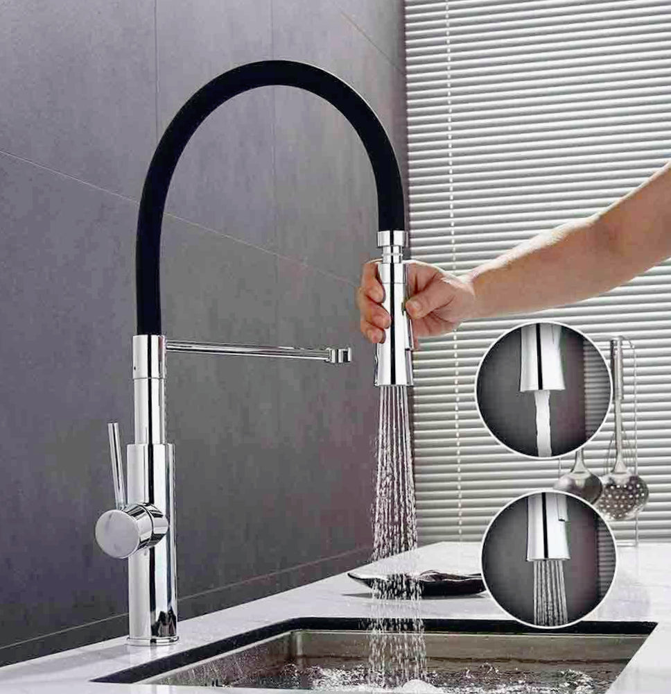Rubinetto da cucina a canna alta con doccetta in silicone, 2 modalità di getto - design moderno e pratico