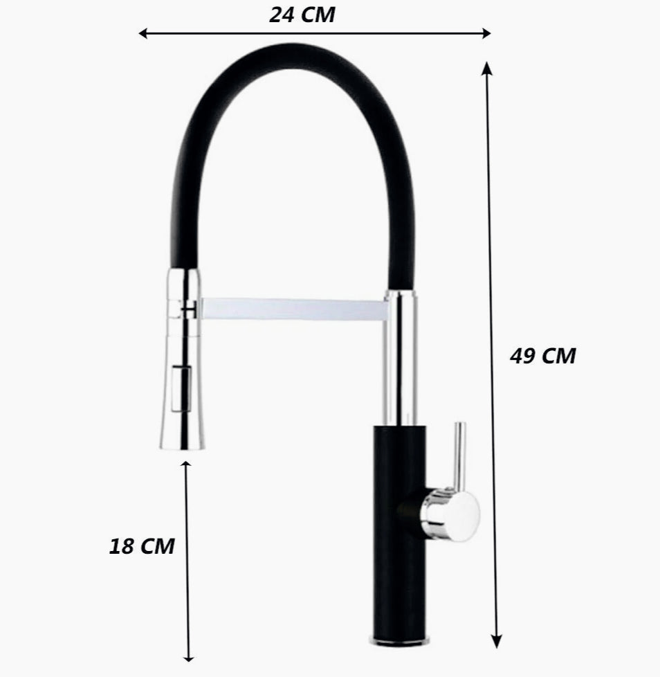 Rubinetto da cucina canna alta 2 getti con doccetta in silicone, finitura acciaio nero - design moderno