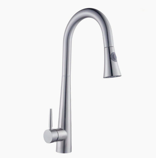 Rubinetto doccetta estraibile a canna alta 2 getti, argento satinato - elegante e funzionale