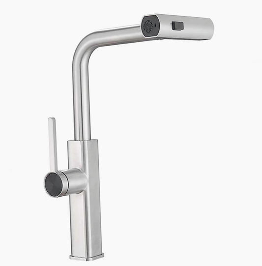 Rubinetto per cucina estraibile a 2 getti con erogatore girevole, cromato lucido - design pratico e curato