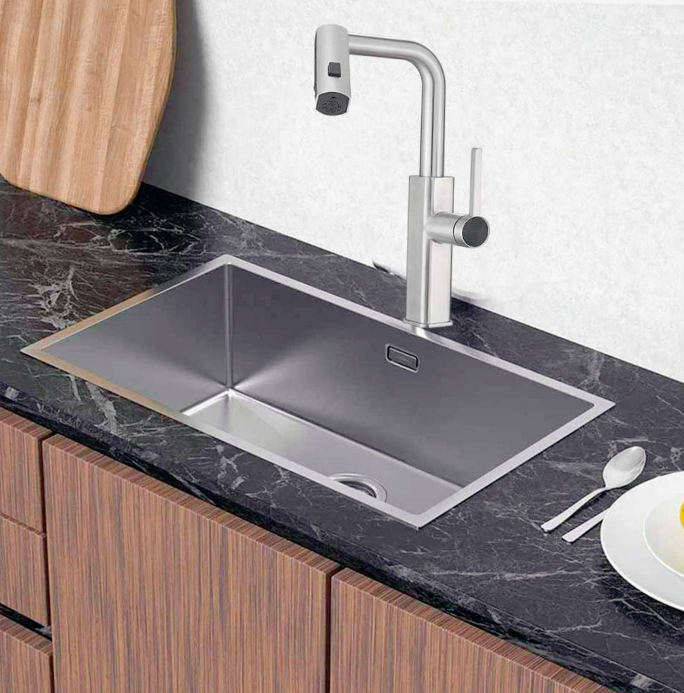 Rubinetto per cucina estraibile a 2 getti con erogatore girevole, cromato lucido - design pratico e curato