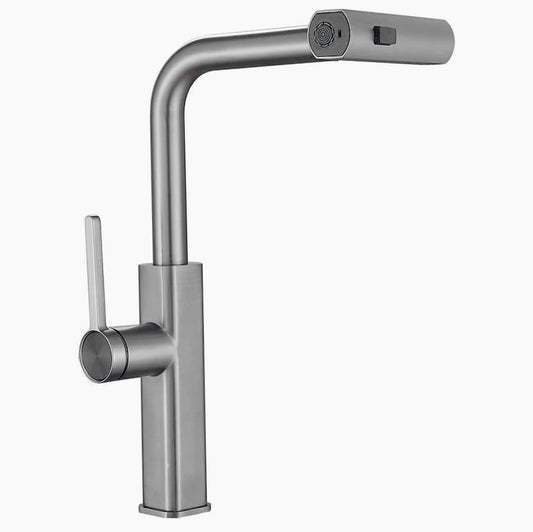 Rubinetto per cucina estraibile a 2 getti con erogatore girevole, finitura satinato - design moderno e curato