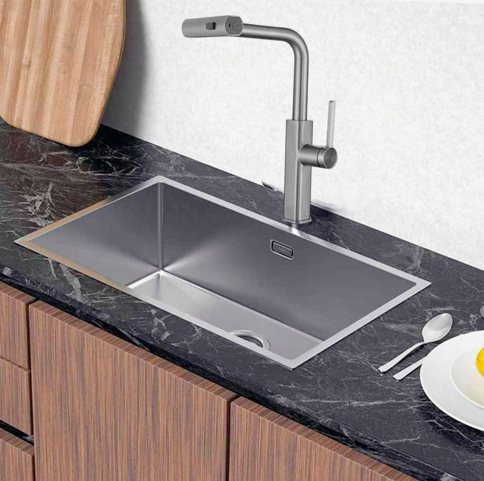 Rubinetto per cucina estraibile a 2 getti con erogatore girevole, finitura satinato - design moderno e curato