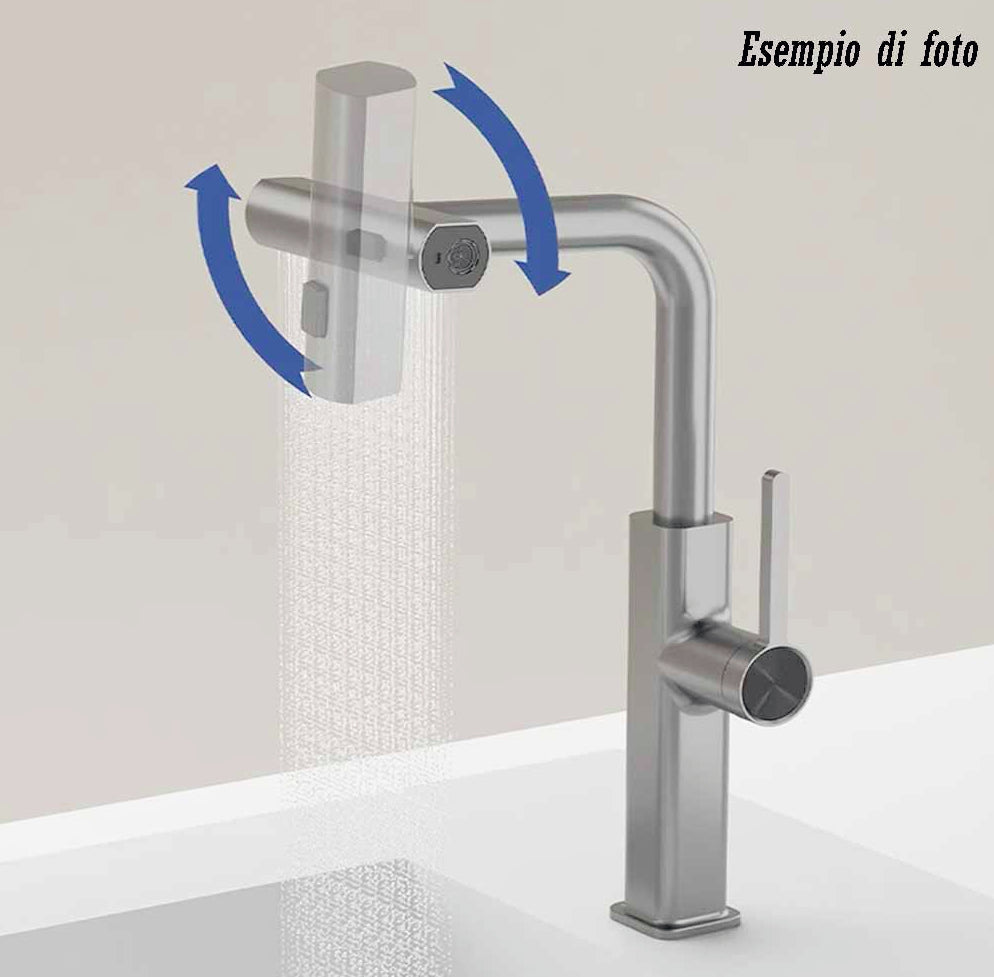 Rubinetto per cucina estraibile a 2 getti con erogatore girevole, finitura satinato - design moderno e curato