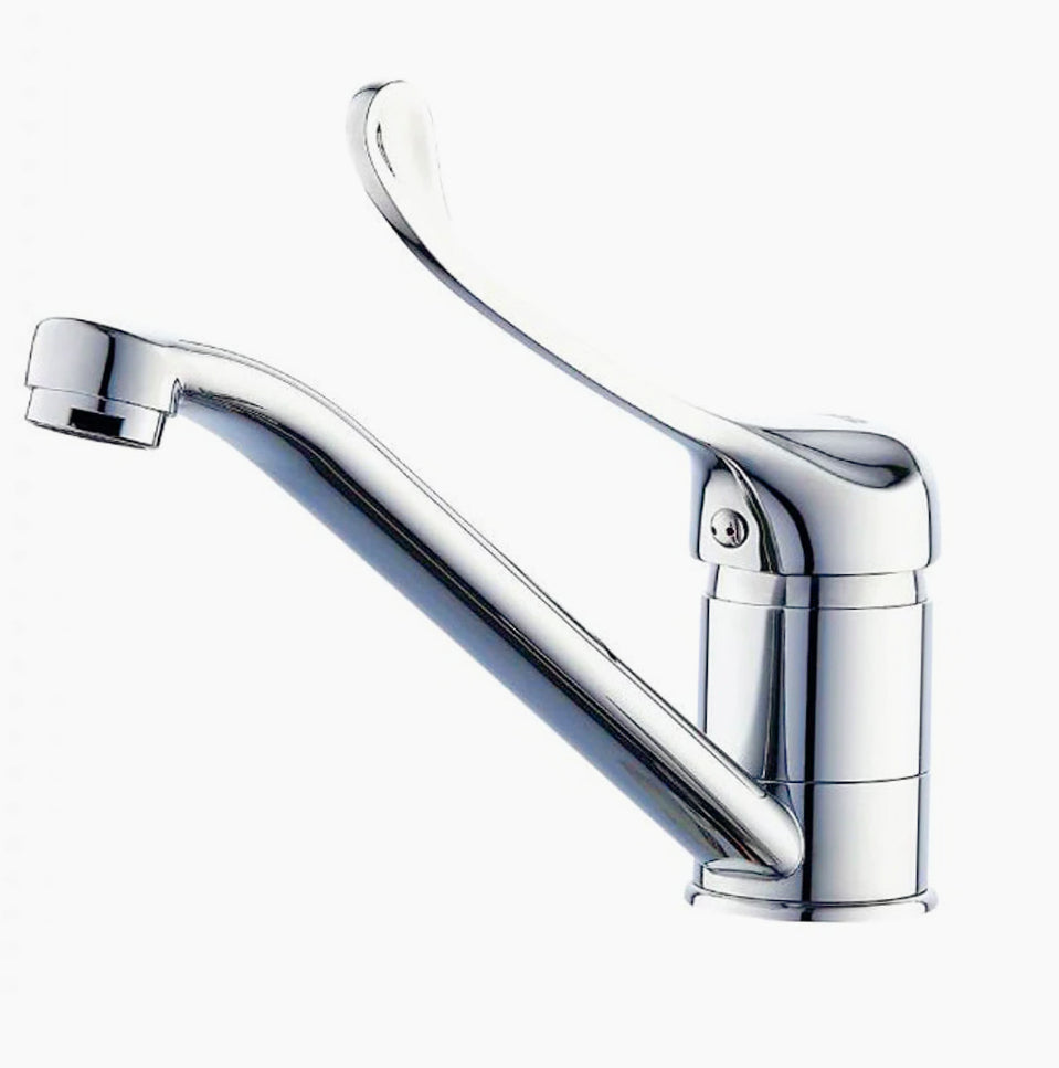 Rubinetto per lavello a canna bassa, miscelatore a leva lunga orientabile 360° – design moderno