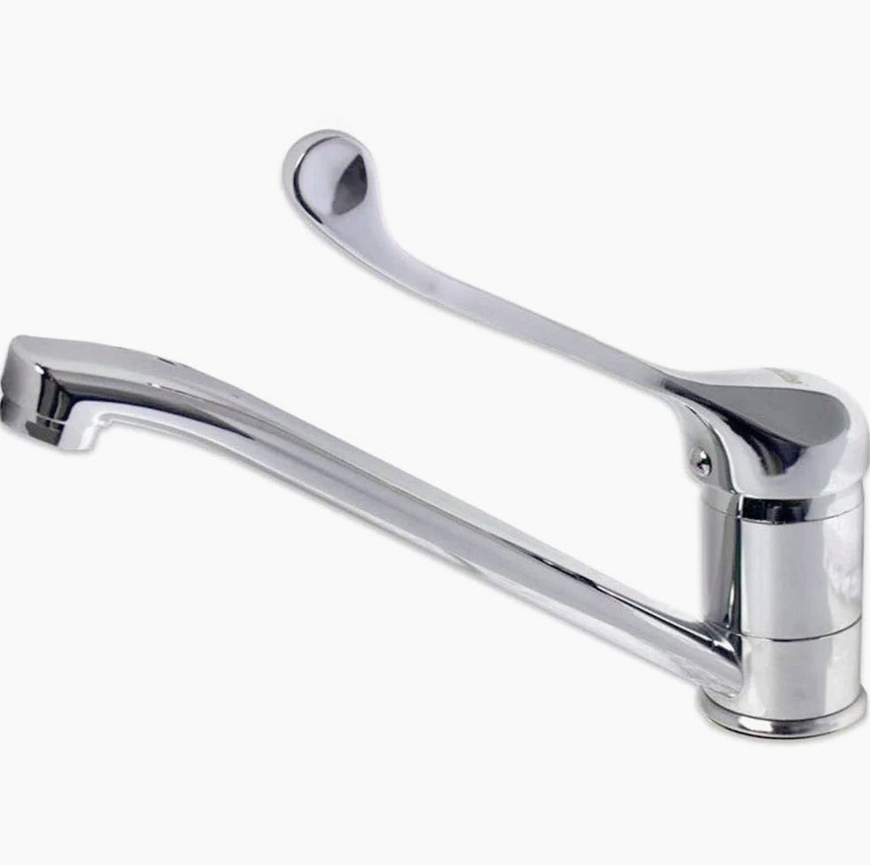 Rubinetto per lavello a canna bassa, miscelatore a leva lunga orientabile 360° – design moderno