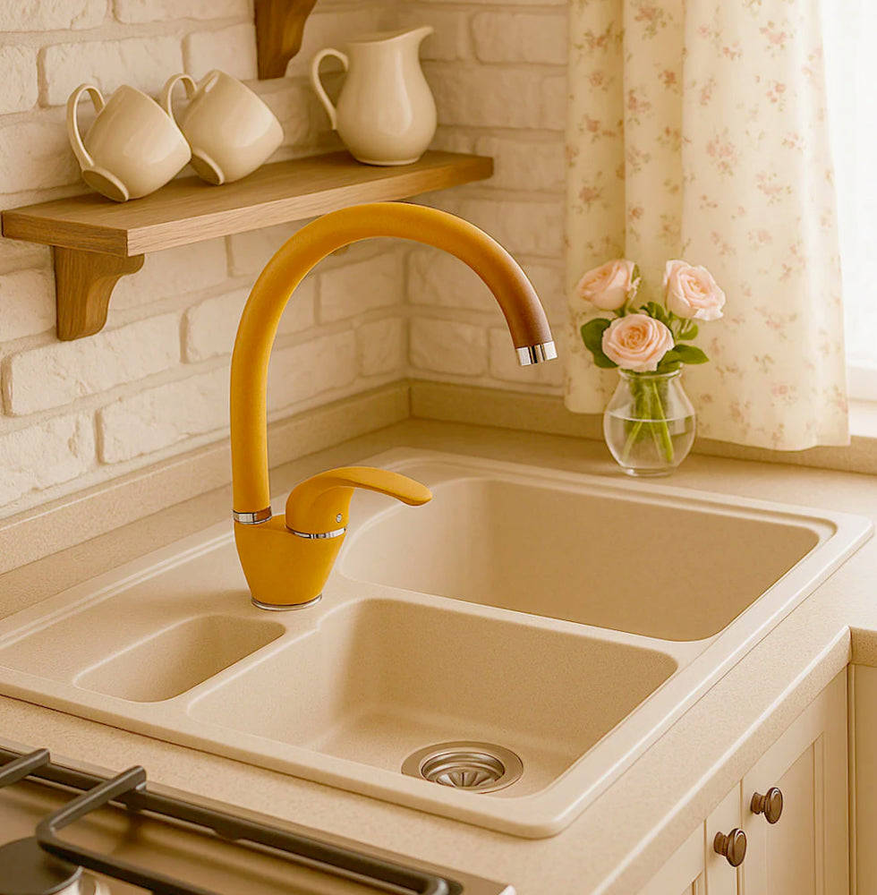 Rubinetto per lavello da cucina miscelatore, colore terra di Francia - design curato