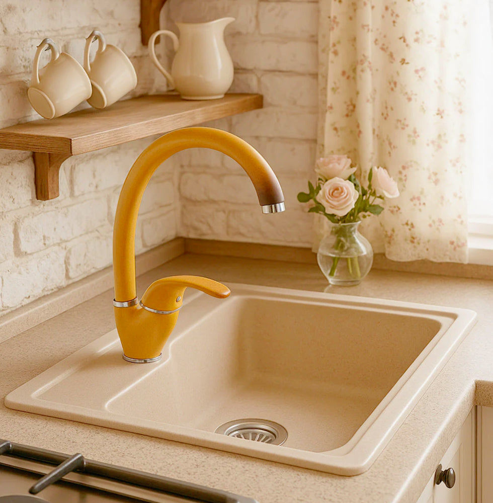 Rubinetto per lavello da cucina miscelatore, colore terra di Francia - design curato