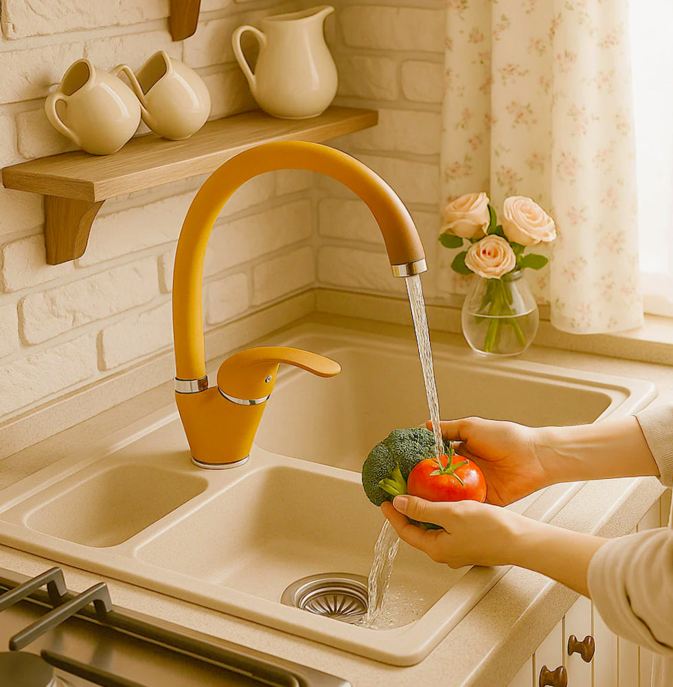 Rubinetto per lavello da cucina miscelatore, colore terra di Francia - design curato