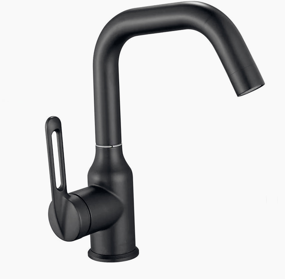 Rubinetto per cucina a canna bassa, acciaio lucido e nero - design minimalista e raffinato