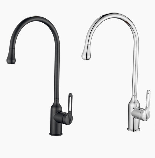 Rubinetto per lavandino da cucina a canna alta, finitura acciaio lucido o nero - design minimalista