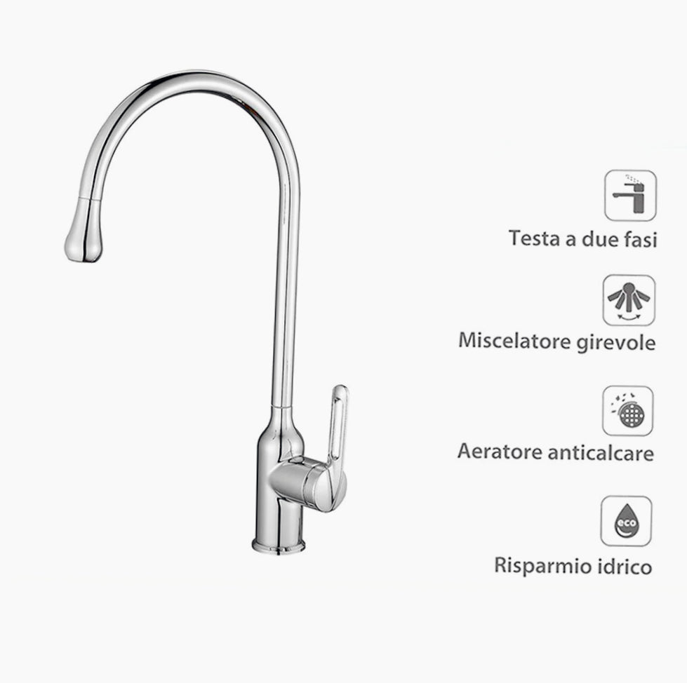 Rubinetto per lavandino da cucina a canna alta, finitura acciaio lucido o nero - design minimalista