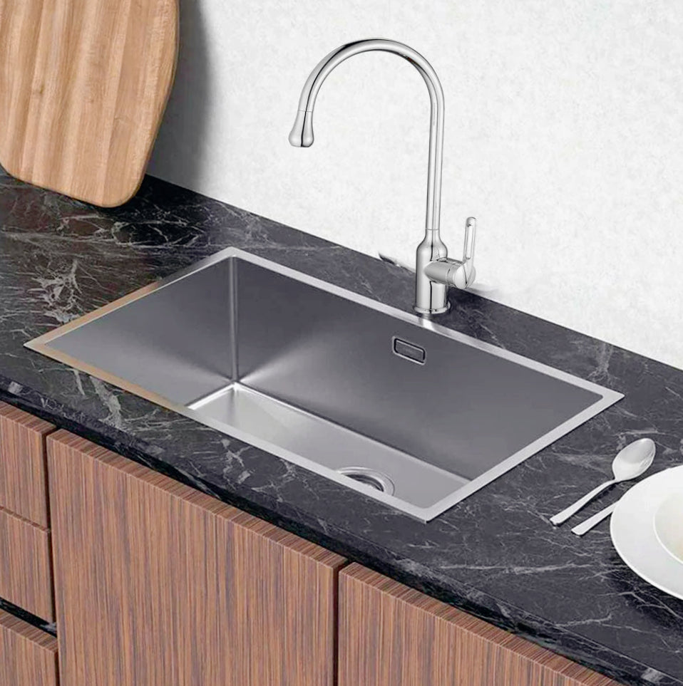Rubinetto per lavandino da cucina a canna alta, finitura acciaio lucido o nero - design minimalista