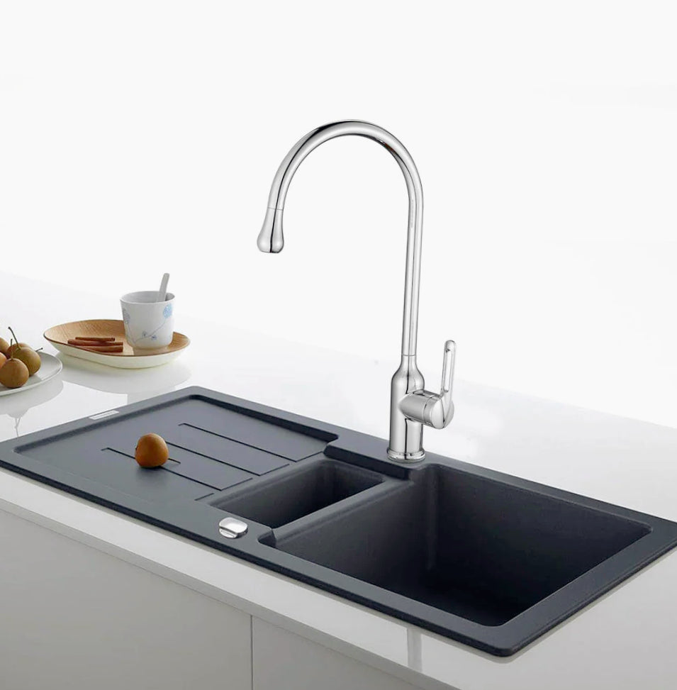 Rubinetto per lavandino da cucina a canna alta, finitura acciaio lucido o nero - design minimalista