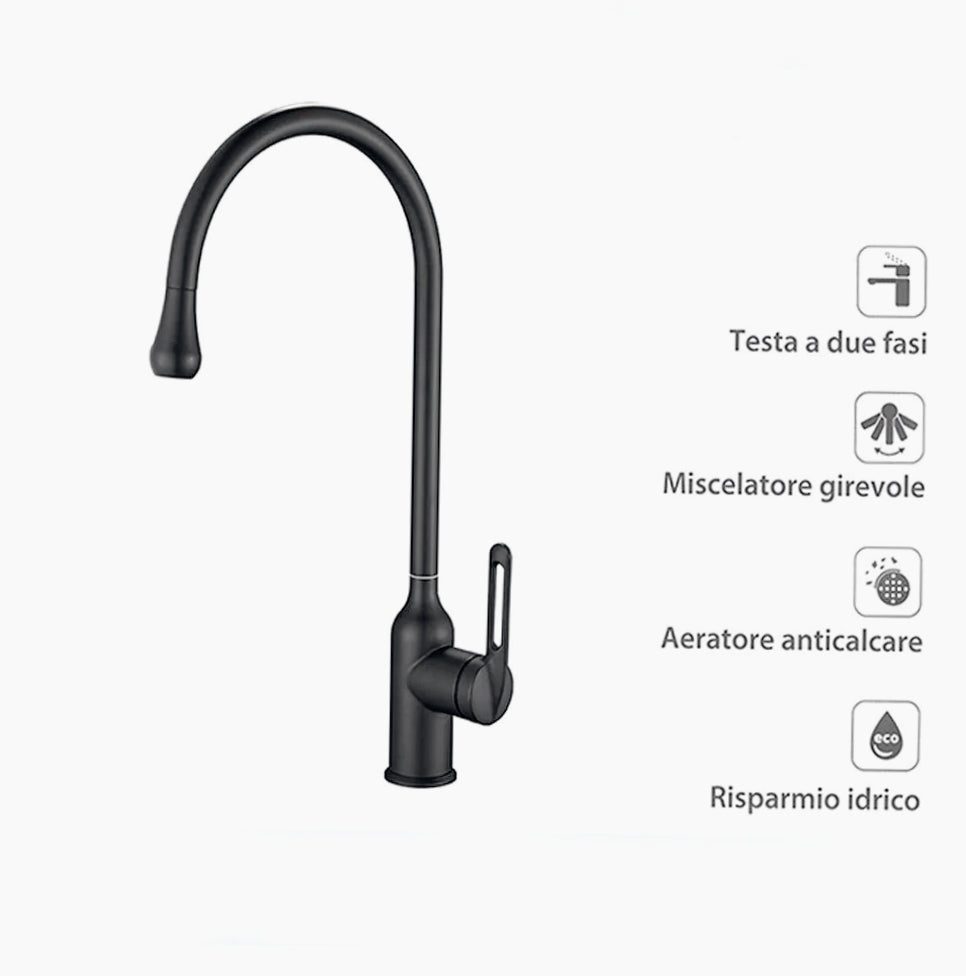 Rubinetto per lavandino da cucina a canna alta, finitura acciaio lucido o nero - design minimalista