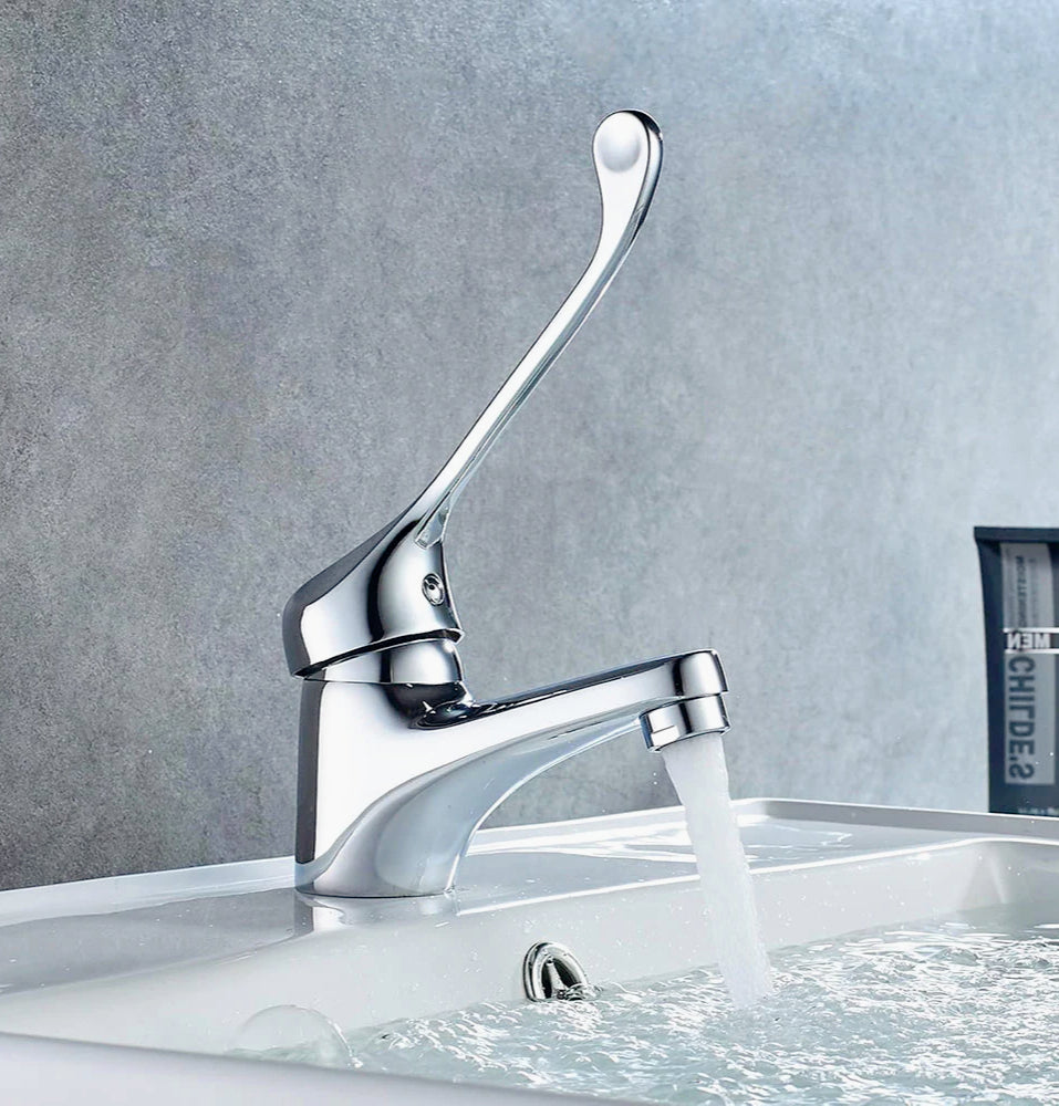 Rubinetto lavabo maniglia a leva lunga clinica, ottone cromato - igienico e resistente