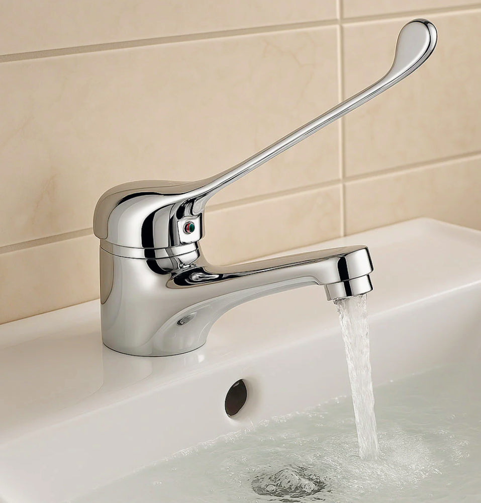 Rubinetto lavabo maniglia a leva lunga clinica, ottone cromato - igienico e resistente