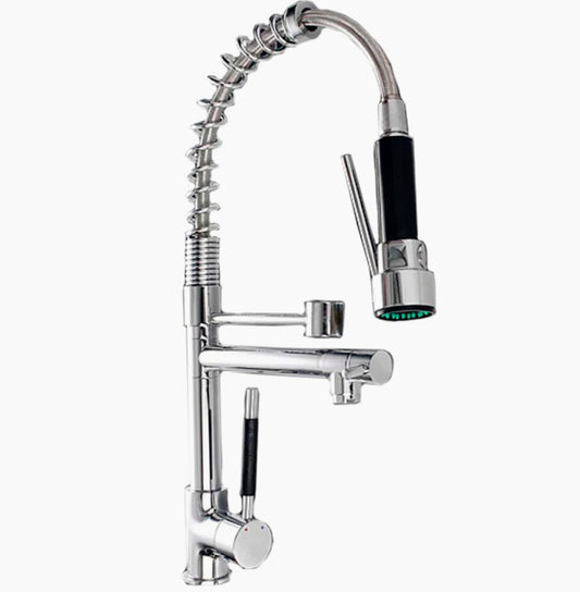 Rubinetto lavello cucina canna alta 2 vie con doccetta cromato - funzionale e moderno