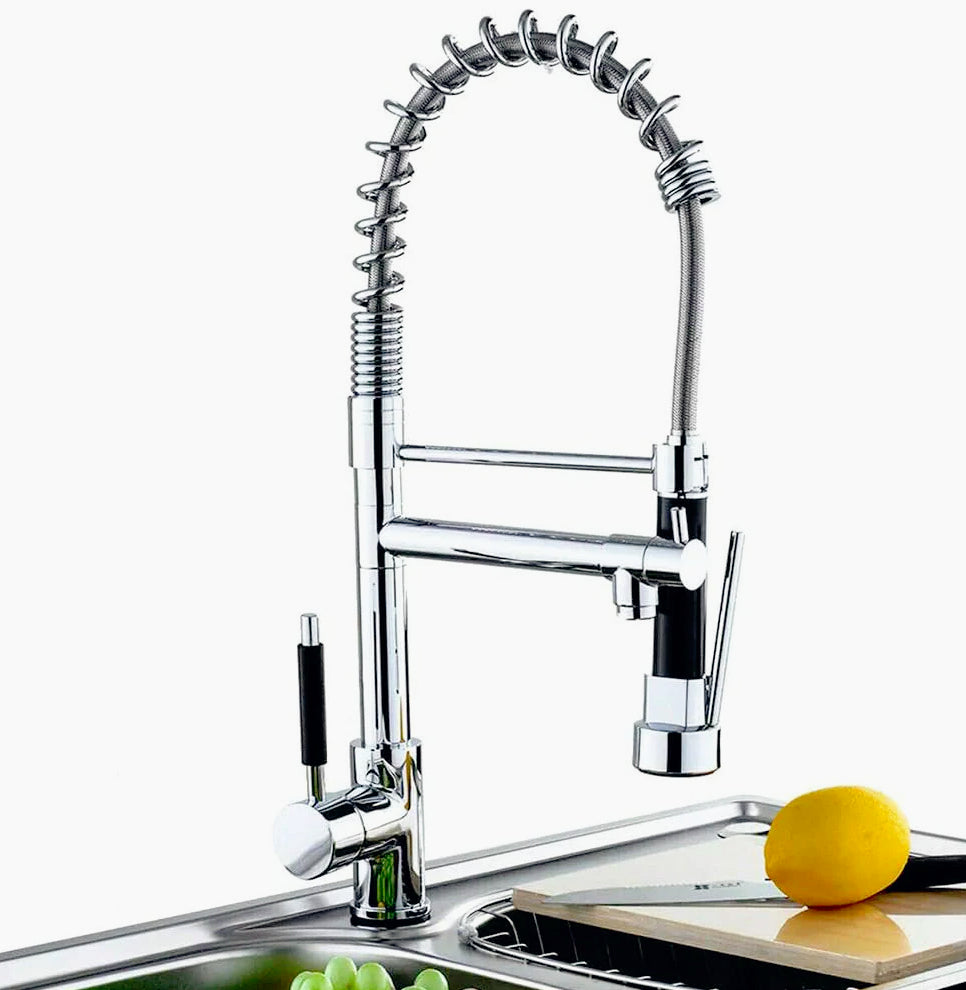 Rubinetto lavello cucina canna alta 2 vie con doccetta cromato - funzionale e moderno