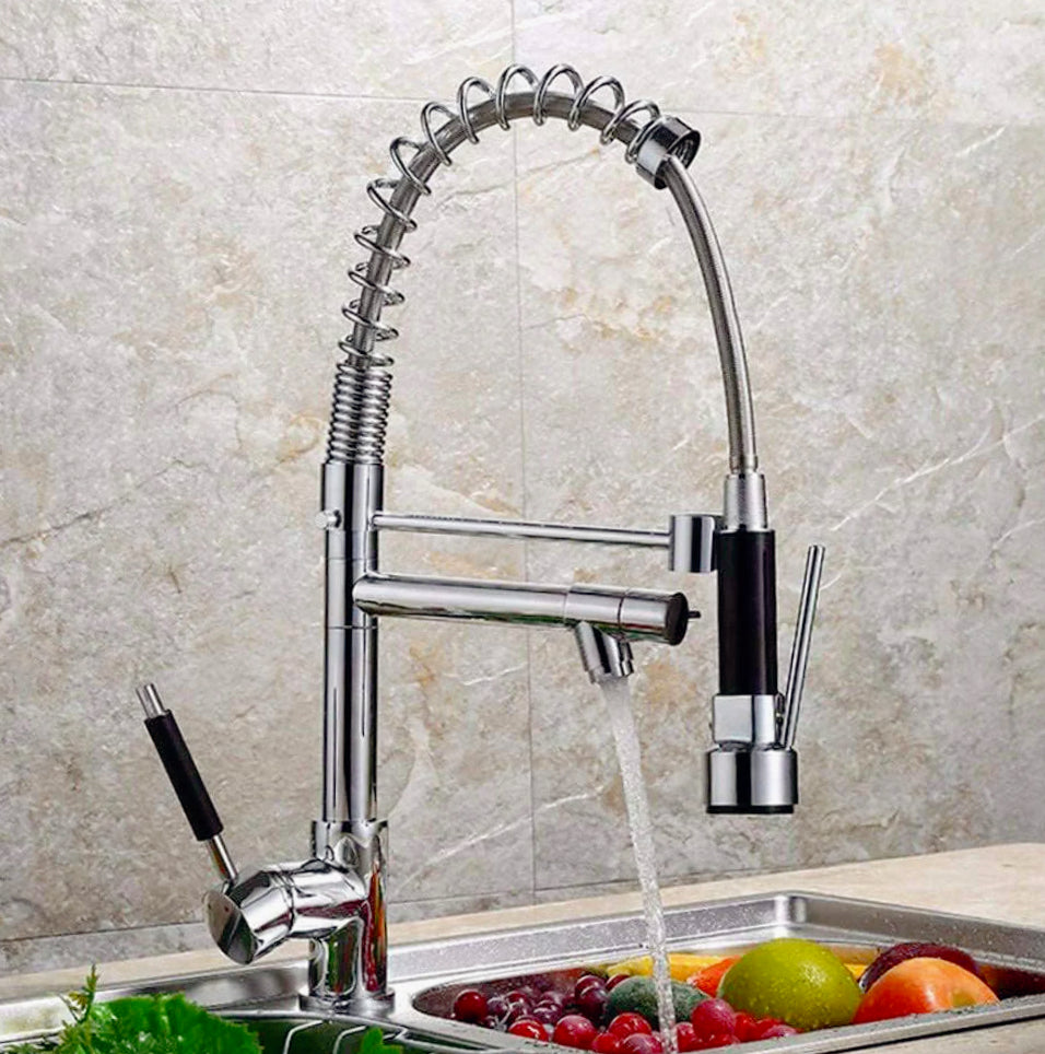 Rubinetto lavello cucina canna alta 2 vie con doccetta cromato - funzionale e moderno