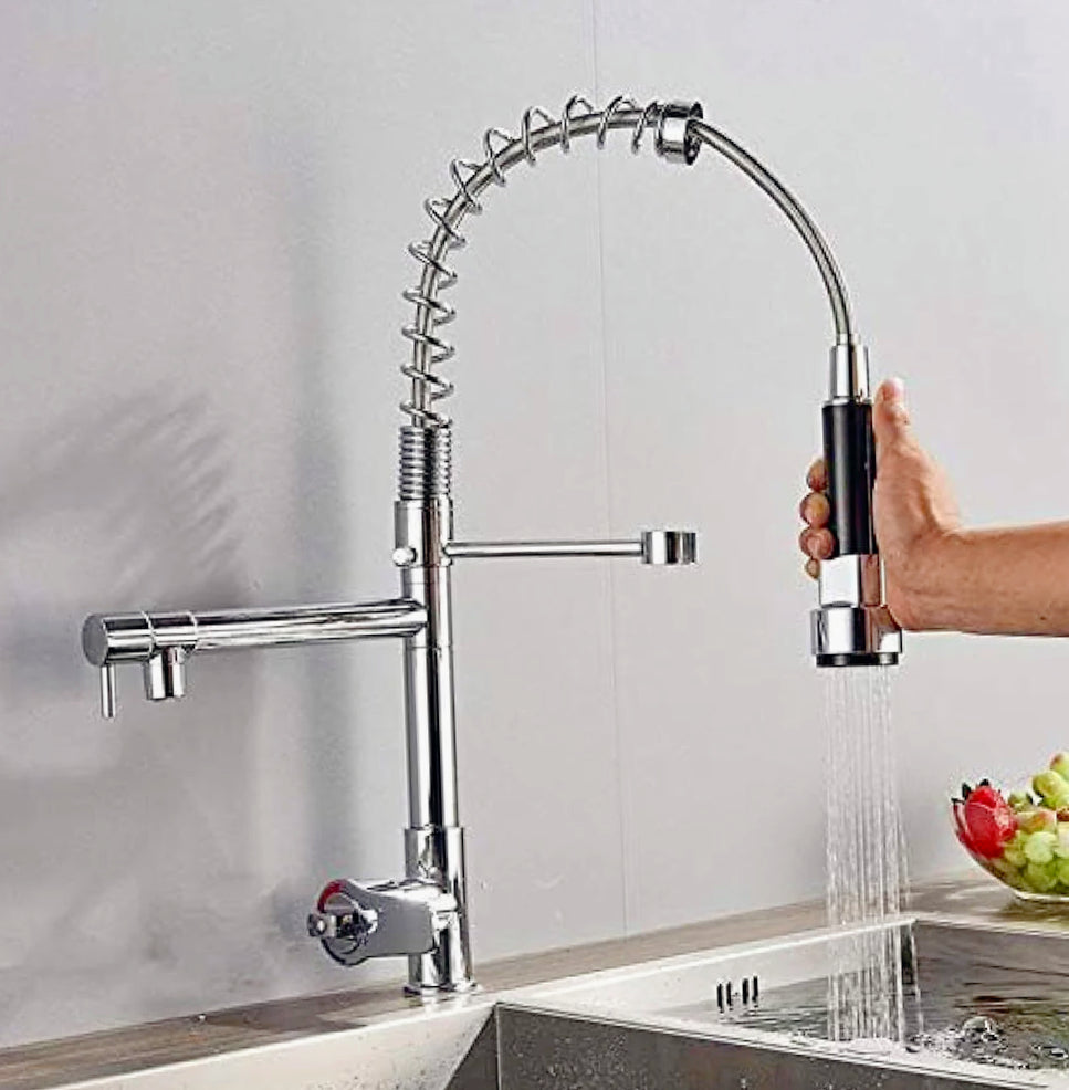Rubinetto lavello cucina canna alta 2 vie con doccetta cromato - funzionale e moderno