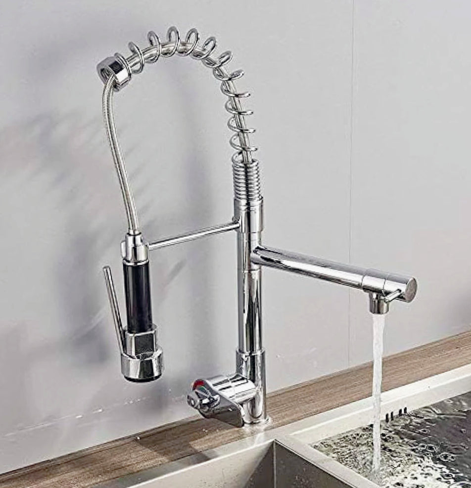 Rubinetto lavello cucina canna alta 2 vie con doccetta cromato - funzionale e moderno
