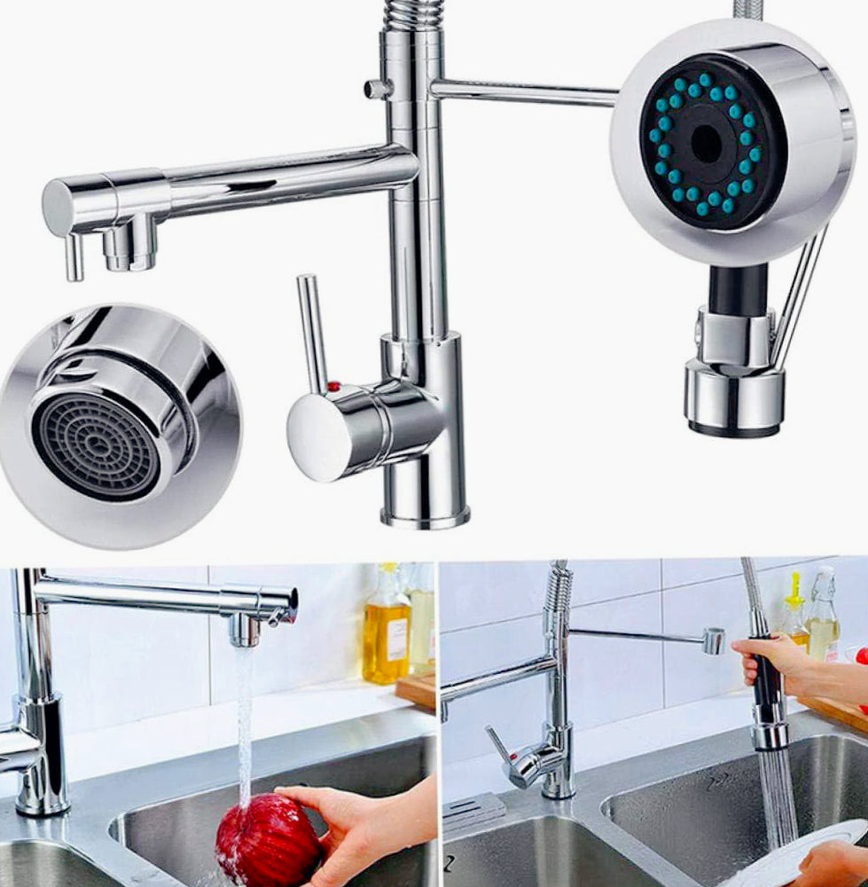 Rubinetto lavello cucina canna alta 2 vie con doccetta cromato - funzionale e moderno