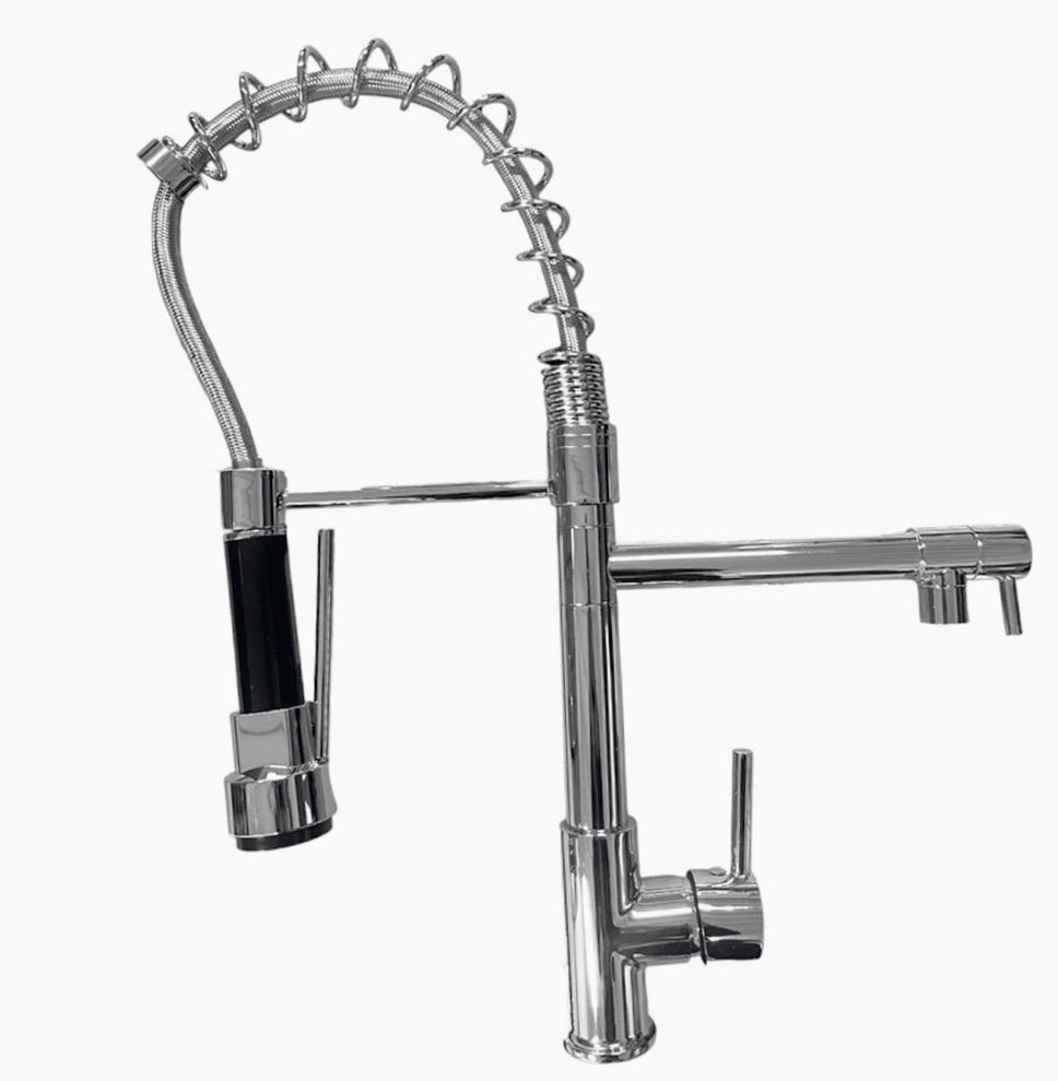 Rubinetto lavello cucina canna alta 2 vie con doccetta cromato - funzionale e moderno